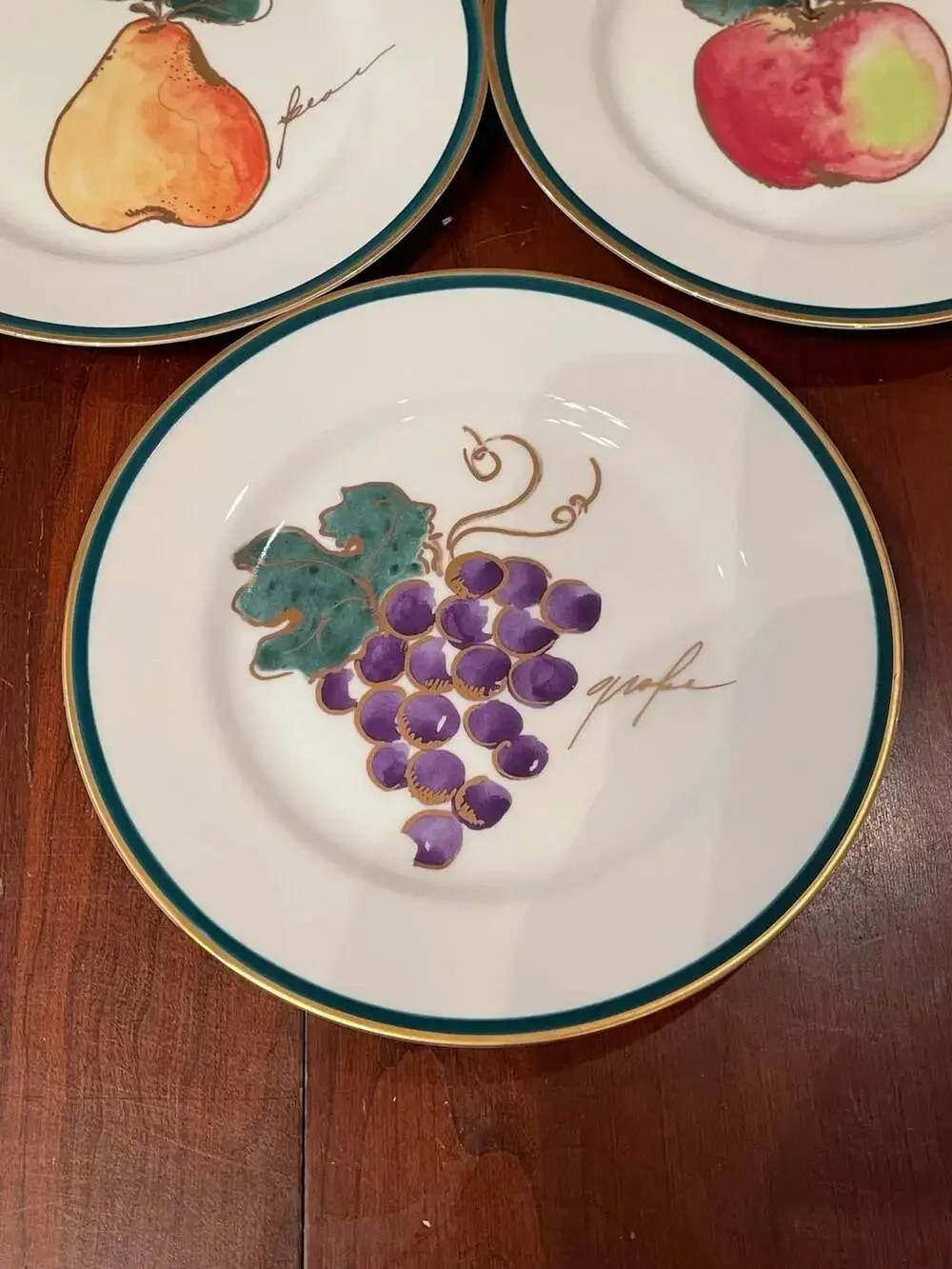 Crate & Barrel Monno Fruit Salad Plates Set of 3 (Pear, Apple, Grape)